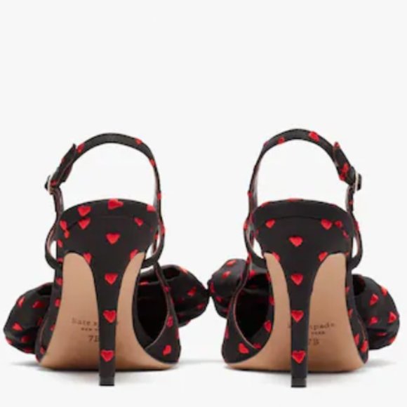 kate spade Sheela Slingback Pumps heels shoes black red heart bow size 6 nwot - Picture 6 of 13